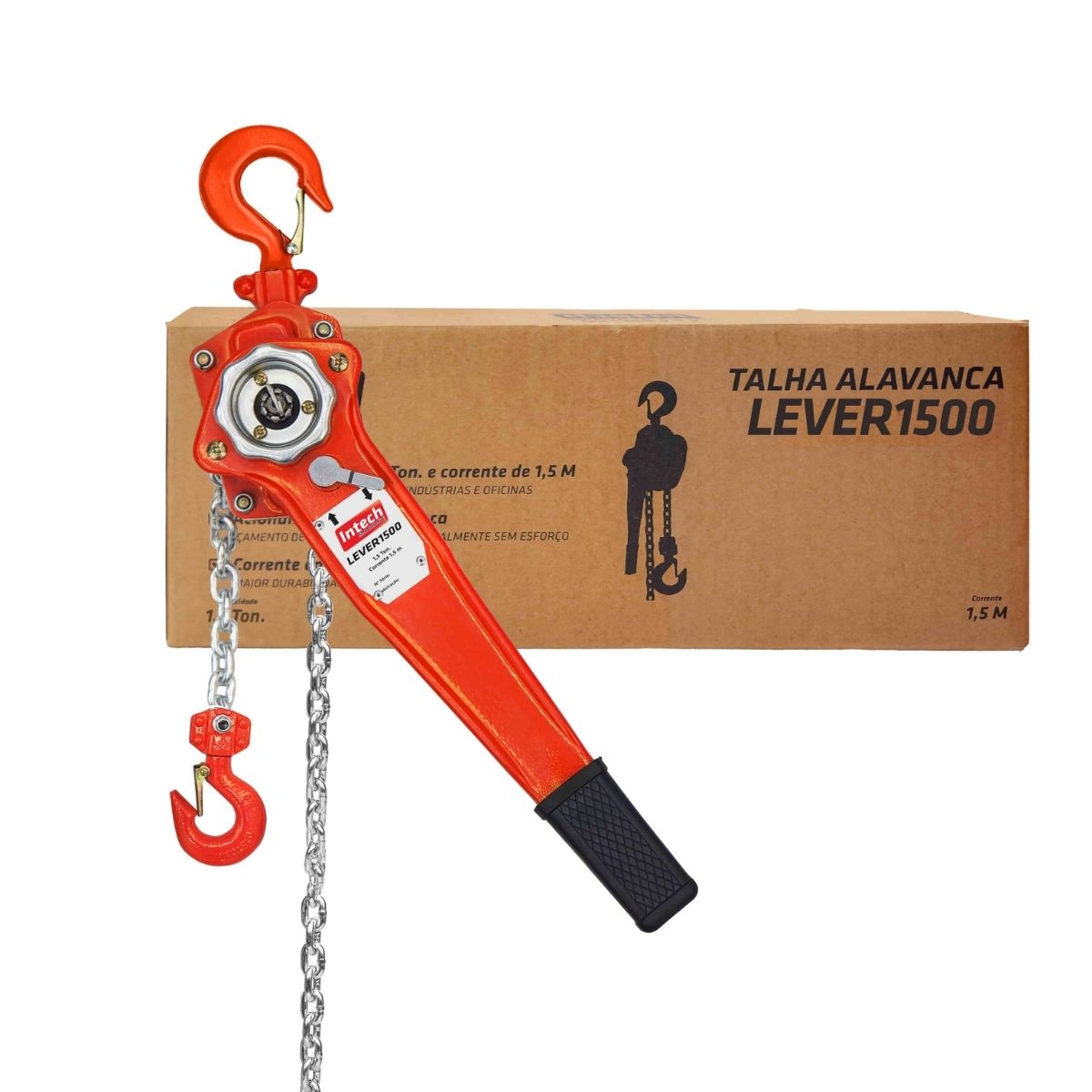 TALHA MANUAL 1,5 TON X 1,5 MT CORRENTE DE ALAVANCA LEVER 1500 INTECH