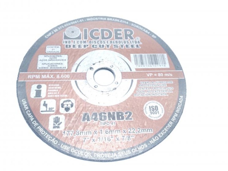 DISCO CORTE  7  X 7/8 X 1,6 MM ACO/INOX ICDER